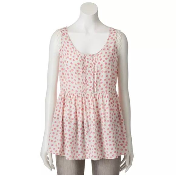 LC LAUREN CONRAD Polka Dot Lace-Trim Babydoll Tank XS - Picture 1 of 9